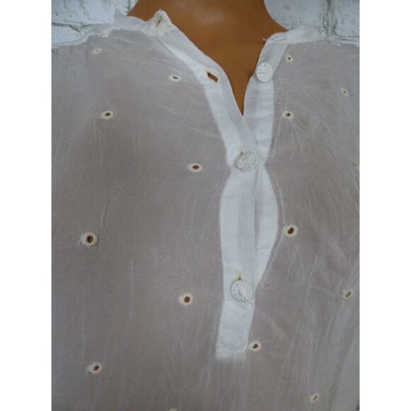 $295 Johnny Was Patchwork Sleeve Eyelet White Embroidered Tunic Small NEW - Picture 5 of 15